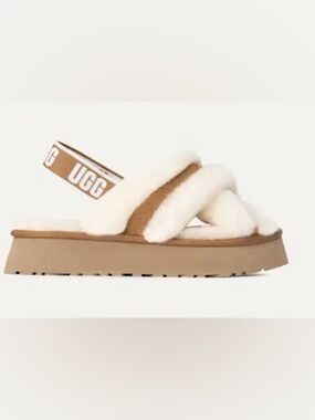 UGG Disco Cross Slide with Logo Slingback - Chestnut & Cream
